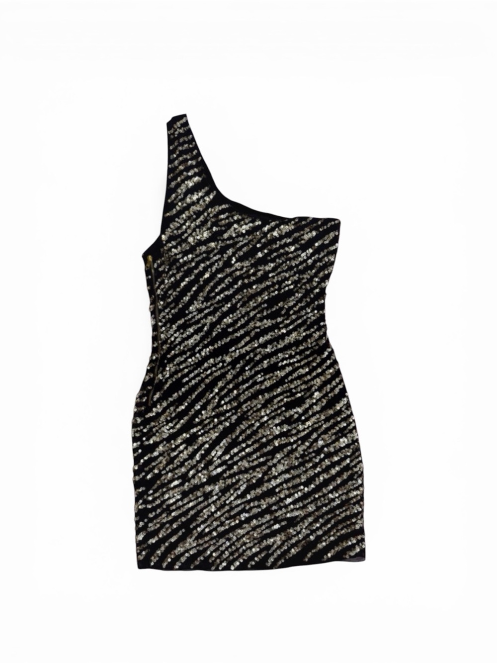 Alice + Olivia One-Shoulder Black and Gold Sequin Mini Dress - Picture 4 of 6